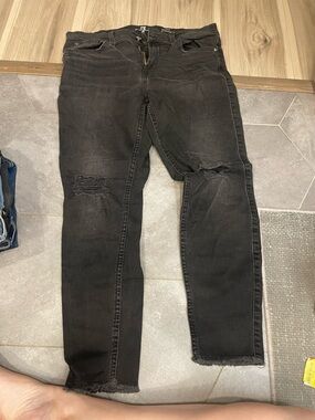 7 For All Mankind Black Skinny Distressed Jeans